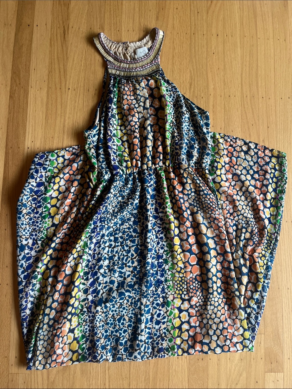 HD in Paris Multicolor Pebble-Print Halter Maxi Dress - Blue, Peach & Green